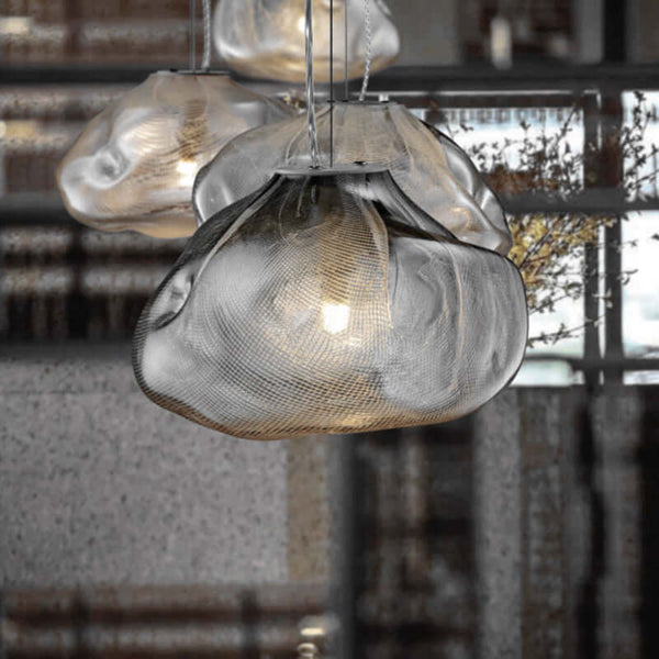 Nordic Cloud Glass Pendant Light – Smoky Grey Designer LED Chandelier showcasing a sculptural, artistic design in modern interiors.