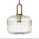 Pendant Light: Modern Nordic Glass Hanging Lighting Fixtures with striped glass and gold accents.