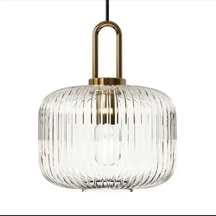 Pendant Light: Modern Nordic Glass Hanging Lighting Fixtures with striped glass and gold accents.