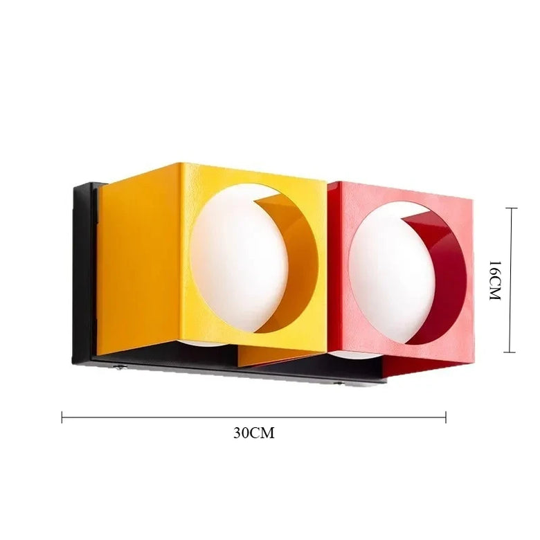 Cube Wall Light in Vibrant Colours – Iron & Glass