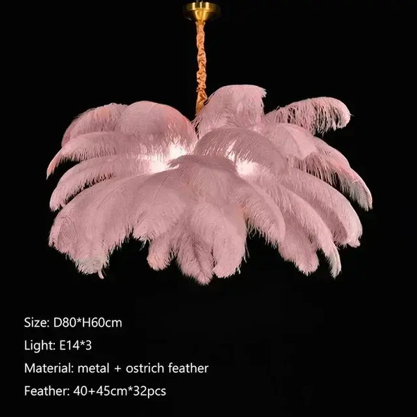Nordic Feather Pendant Light – Art-Inspired Modern Ceiling Chandelier with elegant pink feathers and metallic detailing.
