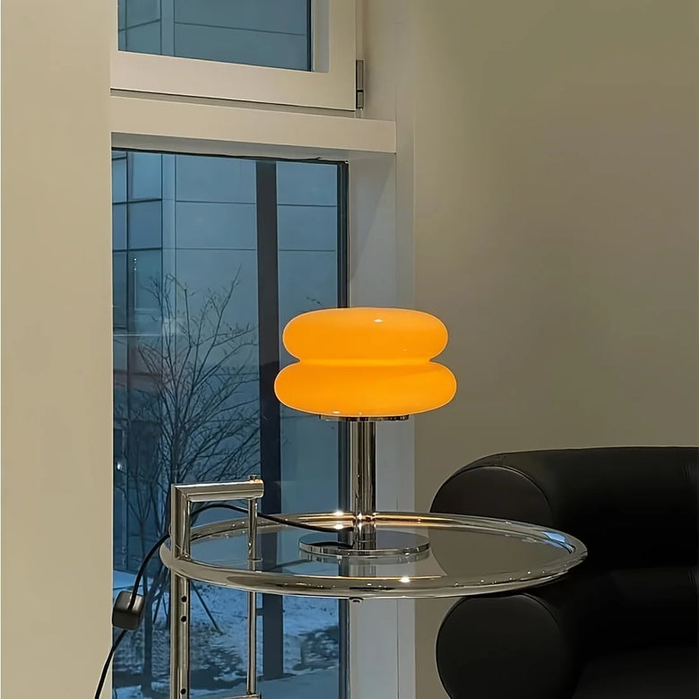 Stacked Orange Mushroom Table Lamp with Chrome Base