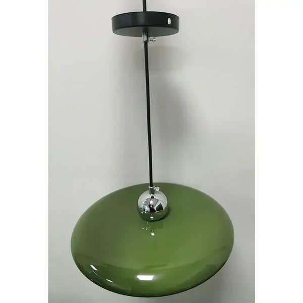 70s Dine In Kitchen Ceiling Light showcasing a retro green design with chrome details for a charming vintage look.
