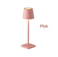 LED Rechargeable Modern Touch Desk Lamp in pink color displaying modern design and touch control features.