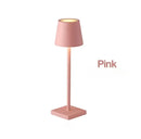 LED Rechargeable Modern Touch Desk Lamp in pink color displaying modern design and touch control features.