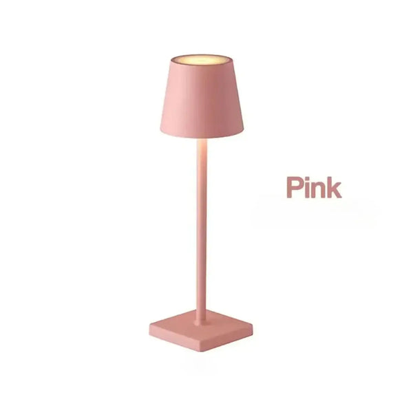 LED Rechargeable Modern Touch Desk Lamp in pink color displaying modern design and touch control features.