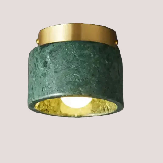 Italian Marble Downlight in Green or White Marble - Elegant green marble ceiling light with gold accents.