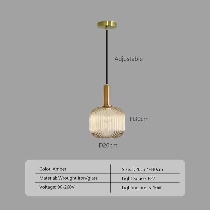 Pendant Light: Modern Nordic Glass Hanging Lighting Fixtures in amber color with adjustable height and E27 light source.