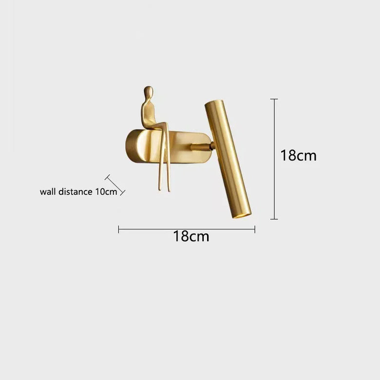 Minimalist Wall mounted Light with Seated human figure, Gold/Black