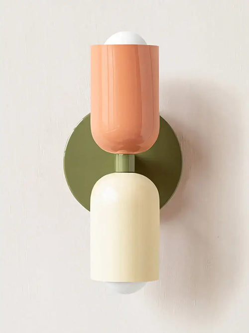 Classic Midcentury Modern Wall Lamp (10x25cm) featuring a colorful design with orange and cream shades.