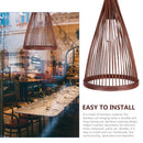 Simple Wicker lamp shade shown in a restaurant setting, highlighting its bamboo design and easy installation.