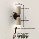 Modern Travertine and Wood Wall Light with Pull Chain – Nordic Style LED Fixture with yellow travertine and wood design.
