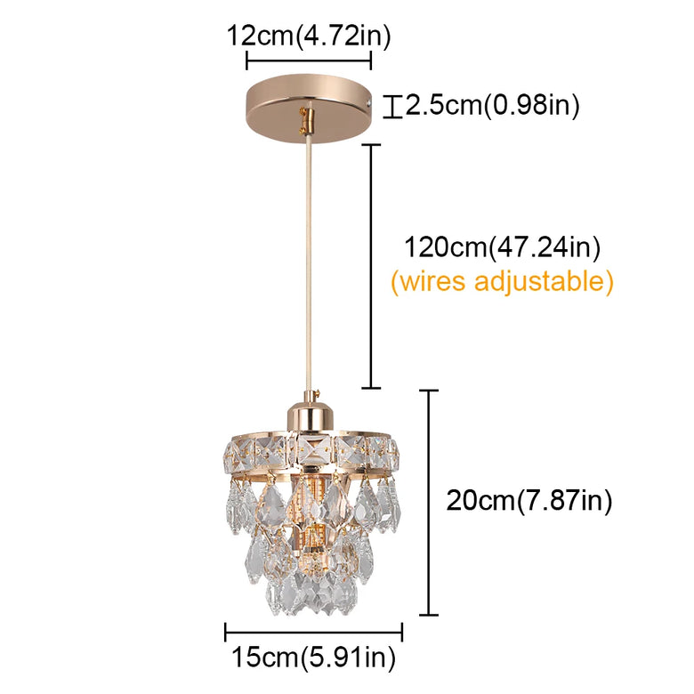 Gold K9 Crystal Mini Pendant Light – Modern Glam, 120cm Wire