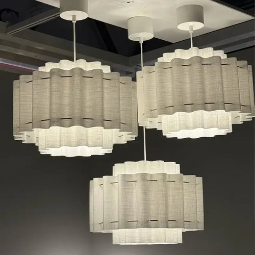 Nordic Wabi-Sabi Fabric Pendant Light 50cm with layered fabric shades and soft white illumination.