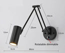Vintage Loft Bedside Reading Light Fixture with rotatable dimmable arm and adjustable shade for focused lighting.