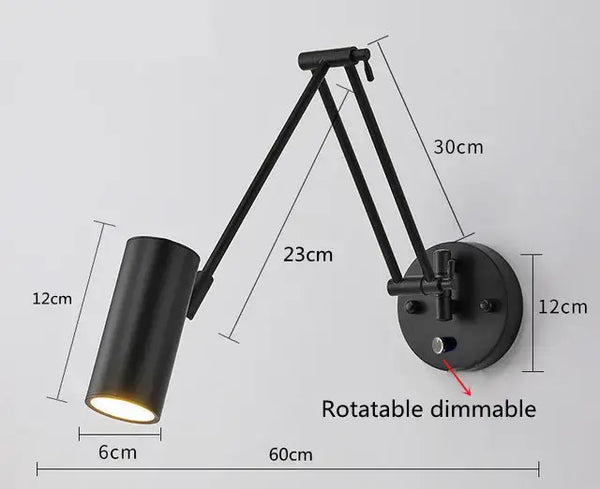 Vintage Loft Bedside Reading Light Fixture with rotatable dimmable arm and adjustable shade for focused lighting.