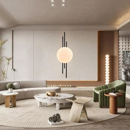 Modern Simple Art Deco Revival Wall Lamp illuminating a stylish living room with elegant furnishings.