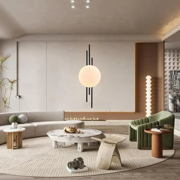 Modern Simple Art Deco Revival Wall Lamp illuminating a stylish living room with elegant furnishings.