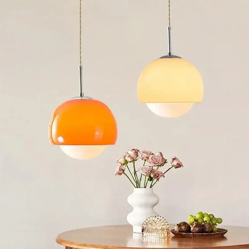 Glossy Dome Pendant Light in Orange, Beige & Red
