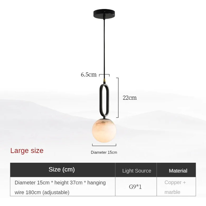 Modern Minimalist Marble Globe Pendant Light with Copper Loop Hanger