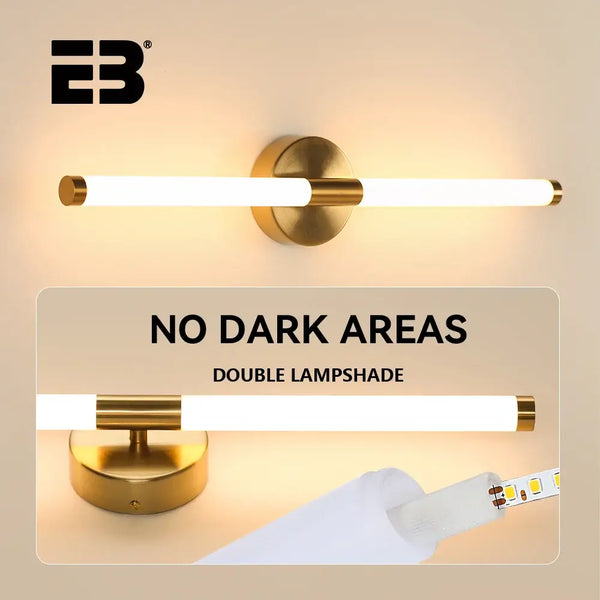 Contemporary Vanity Wall Light with double lampshade, LED design providing even lighting without dark areas.