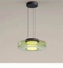 Layered Glass Pendant Light – Modern Amber, Green or Smoke Grey LED Suspension with green glass finish.