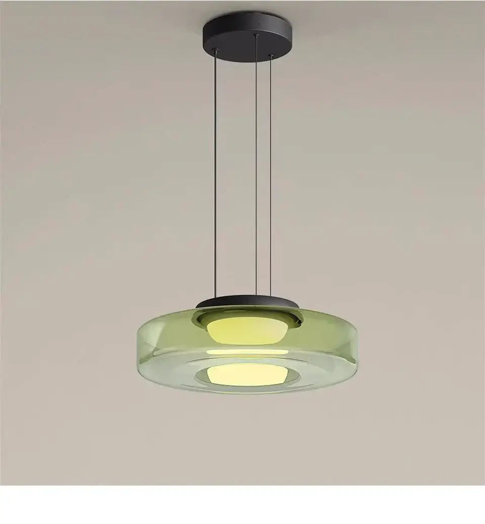 Layered Glass Pendant Light – Modern Amber, Green or Smoke Grey LED Suspension with adjustable wire and integrated LED light source