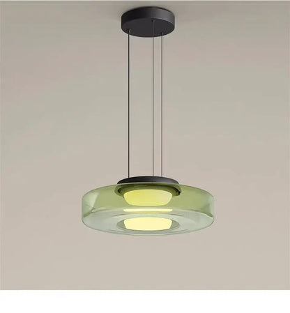 Layered Glass Pendant Light – Modern Amber, Green or Smoke Grey LED Suspension with adjustable wire and integrated LED light source