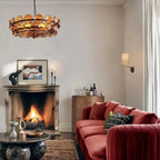 Luxurious Glass Disc Chandelier – 50s Chic in elegant living room with amber glass accents and vintage European design.