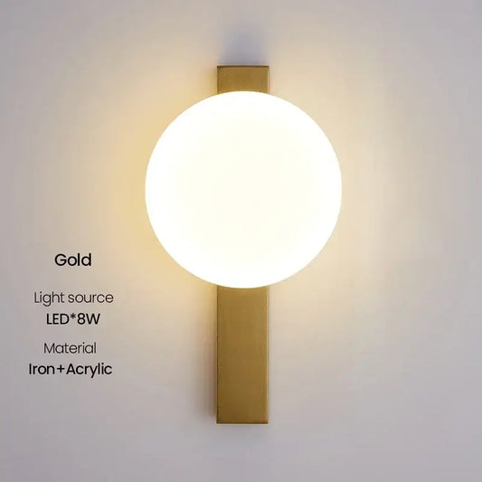 Decorative Lighting Fixture With Milk White Glass Sphere featuring gold accents and a round white glass shade.