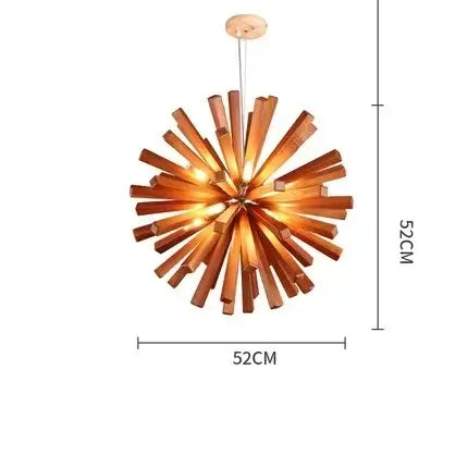 Solid Wood Oak Chandelier: Explosive Ball LED Light Fixture for Modern Living