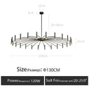 Modern Starburst LED Chandelier – 24-Light Sculptural Ceiling Statement dimensions with size and power specifications.