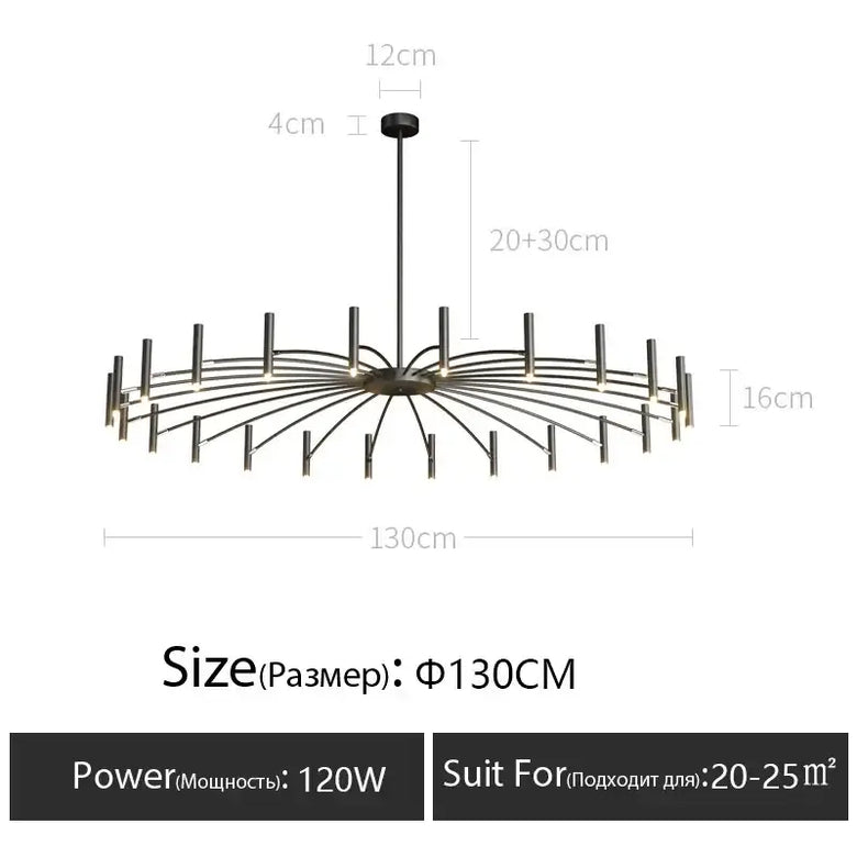 Modern Starburst LED Chandelier – 24-Light Sculptural Ceiling Statement dimensions and specifications