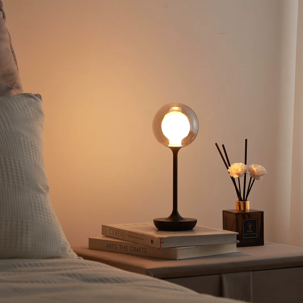 Nordic Minimalist Glass Globe Cordless Table Lamp – Rechargeable