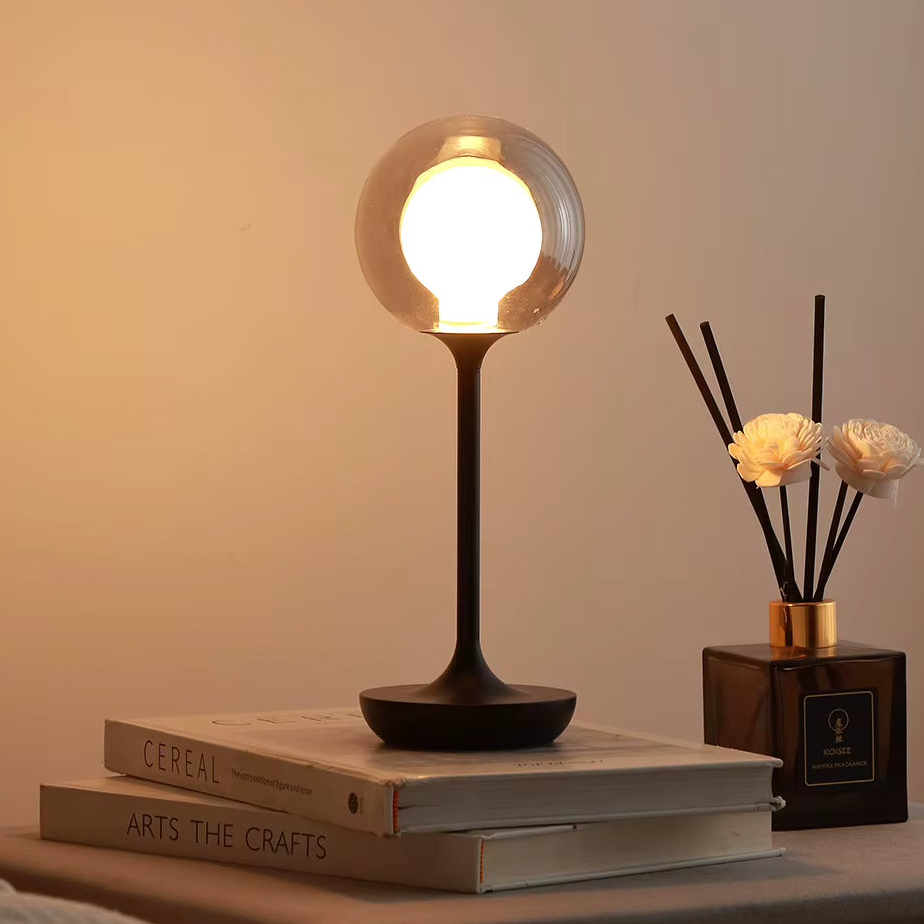 Nordic Minimalist Glass Globe Cordless Table Lamp – Rechargeable