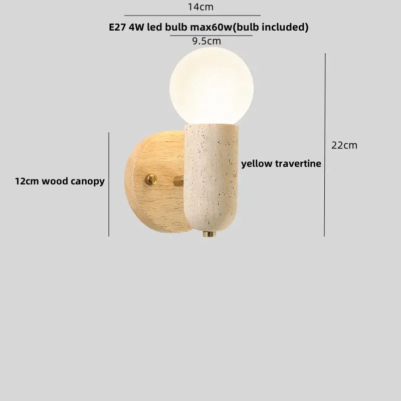 Travertine and Wood Wall Light – Nordic LED Lamp with Pull Chain