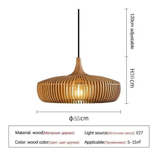 Vintage Wooden Pendant Light – Handcrafted Nordic Birdcage Lamp dimensions and specifications image.