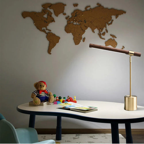 Mid-Century Wood Bar LED Table Lamp – Brass Finish
