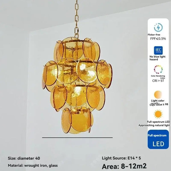 Tiered Glass Disc Chandelier in Nickel Finish