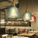Illuminate Your Space: Stained Glass Retro Glass Chandelier in blue and red, stylistic lighting for modern decor.