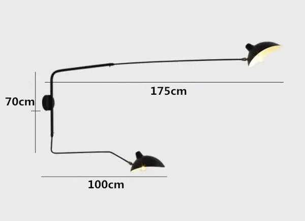 Swing Arm Nordic Loft Wall Lamp dimensions with sleek design and vintage charm.