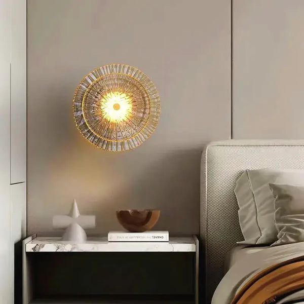 Art Deco Flower Wall Light providing ambient glow in a modern bedroom setting.