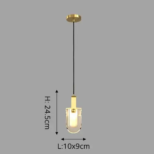 A single pendant light with a gold-toned ceiling canopy and rod, a black cord, and a frosted cylindrical glass shade. The image includes dimension labels showing height H: 24.