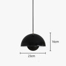 Contemporary Pendant Light in black, featuring a spherical design with dimensions 23cm width and 16cm height.