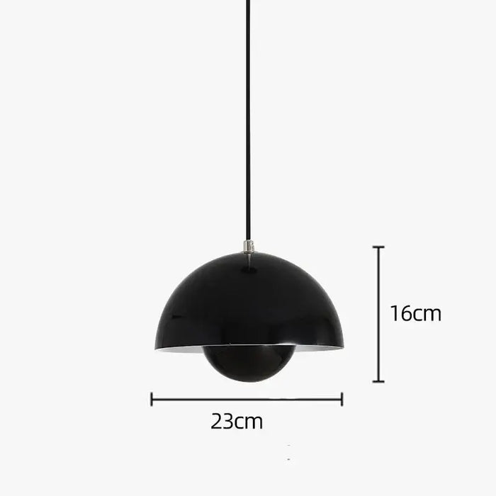 Contemporary Pendant Light in black, featuring a spherical design with dimensions 23cm width and 16cm height.
