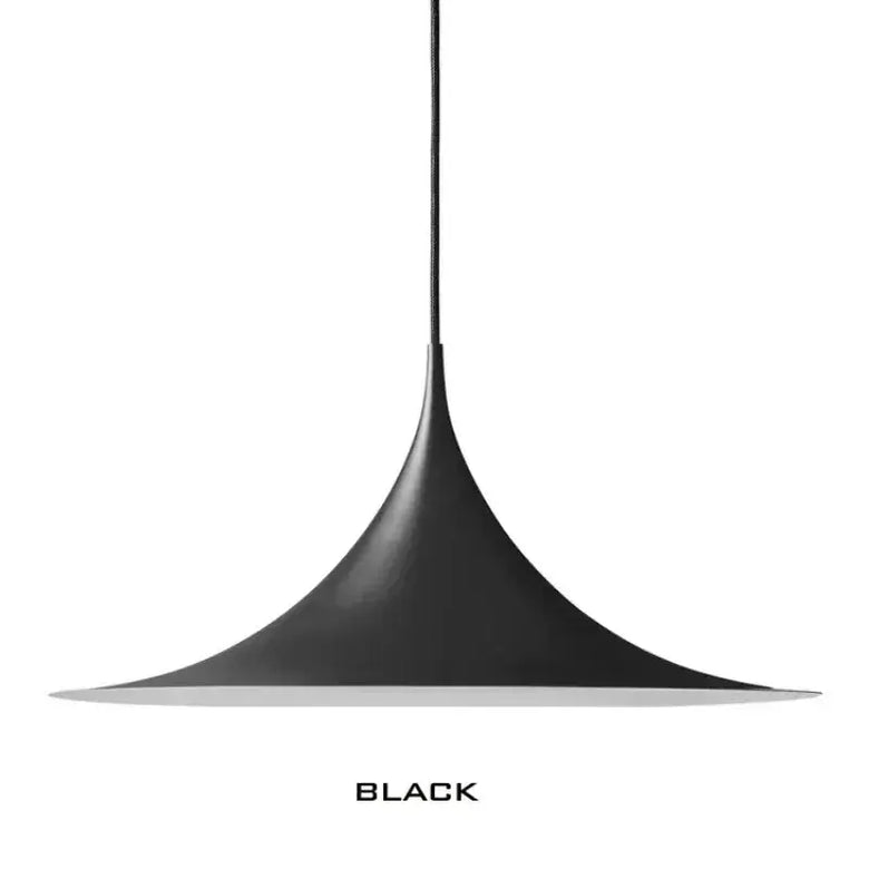 Scandi 70s Danish Pendant Lamp – Minimalist Metal LED Chandelier for Dining & Living Spaces in black finish.