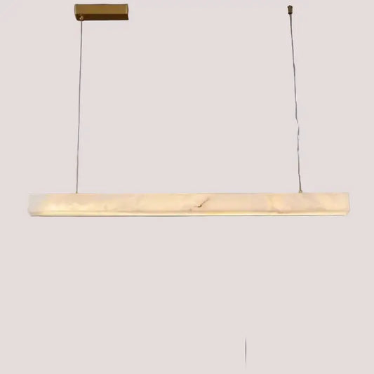 Natural Marble Linear Pendant Light 80–120cm with integrated LED, suspended in a sleek design for refined interiors and dining areas.