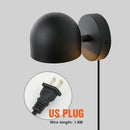 Semi-Sphere Switch or Plug Wall Lights with black finish and US plug, featuring sleek design and energy-efficient LED.