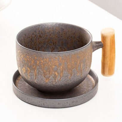 Mugs, Mugs, Mugs, Japanese Retro Mug with Rust Glaze and Wooden Handle