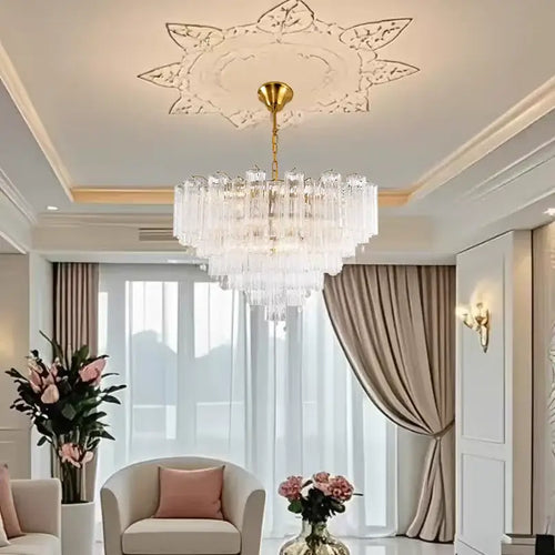 Murano Glass Tiered Chandelier with Gold Frame